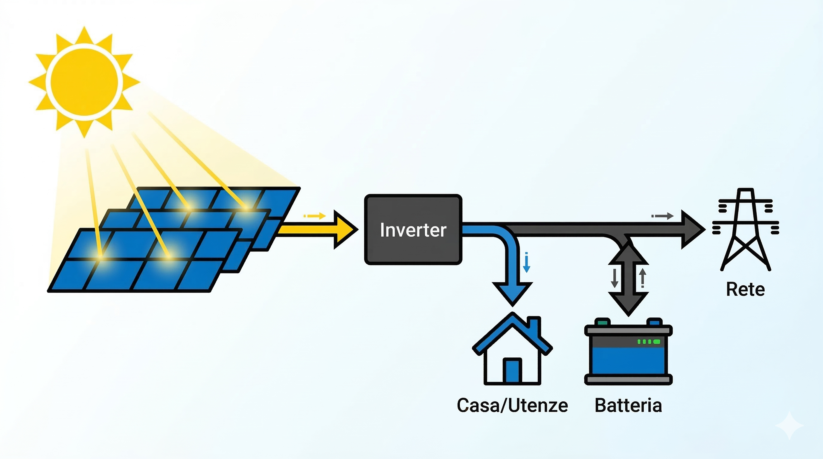 Diagramma funzionamento impianto fotovoltaico con batteria